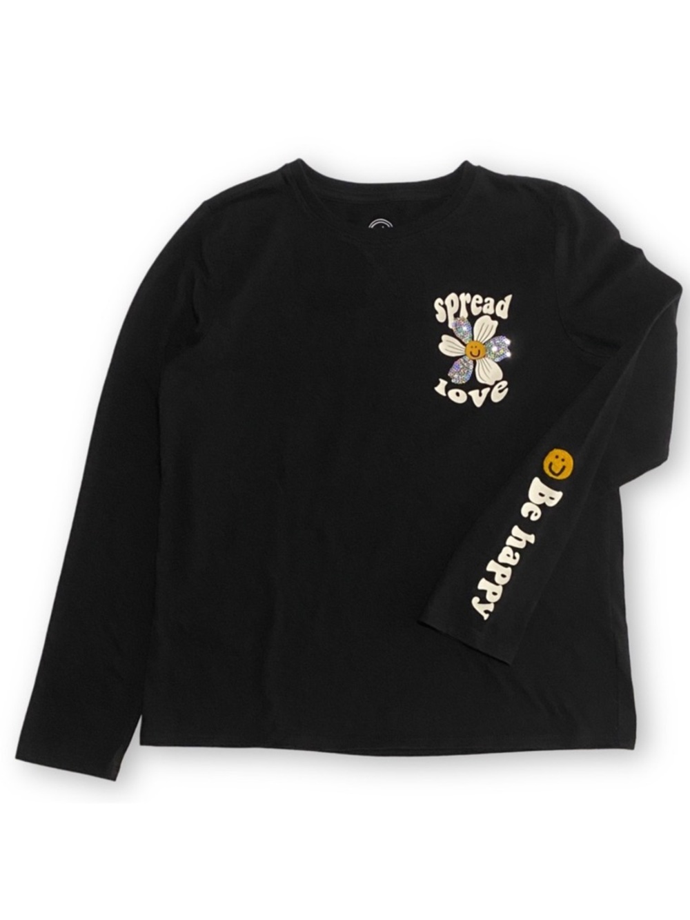Wonder Nation XL 14/16 Graphic Sequin Embroidered Black Long Sleeve T-Shirt